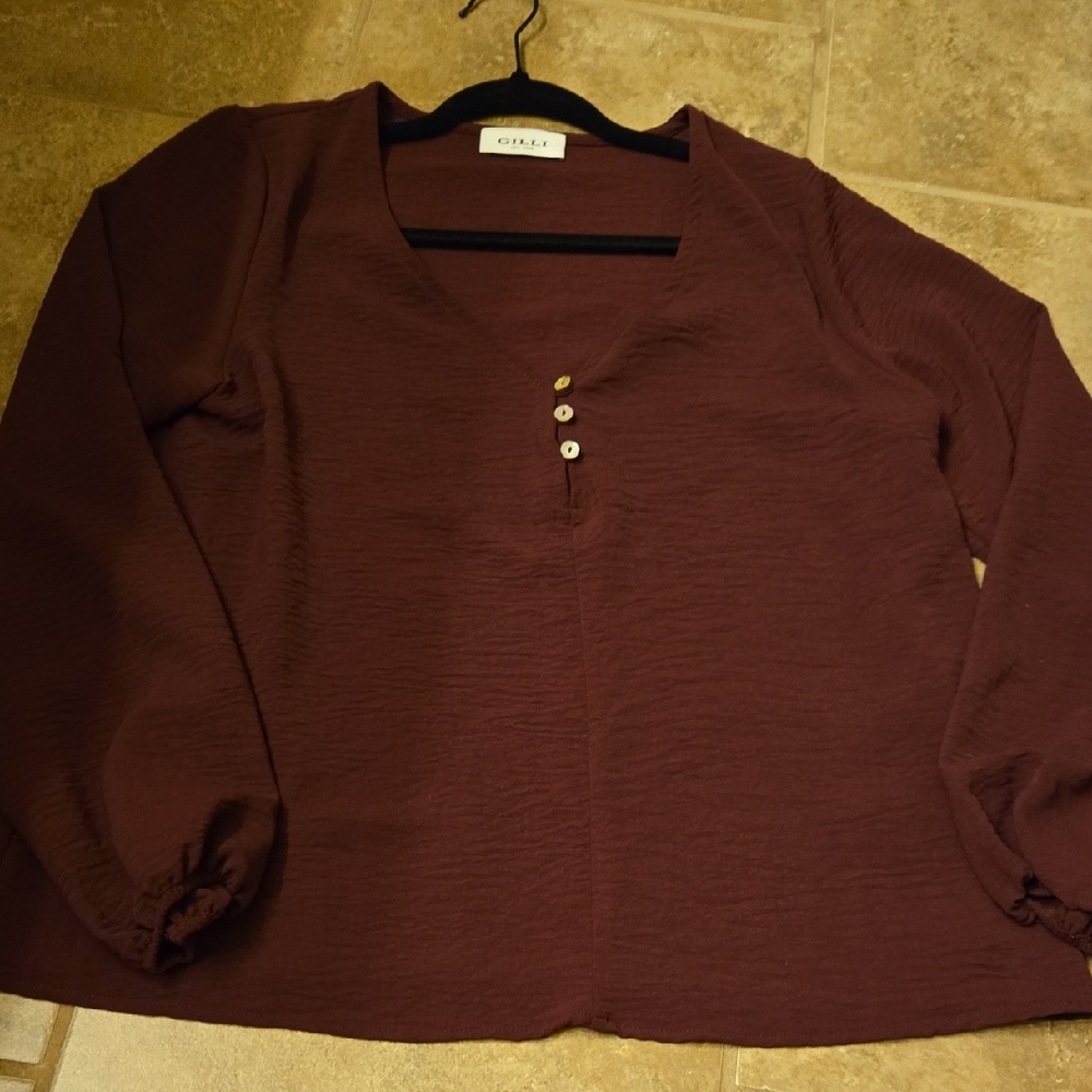 Gilli Maroon Blouse with Button Detail